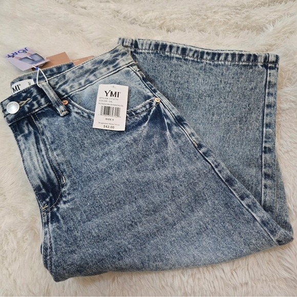Ymi Jeans Denim - YMI Women's Relaxed Fit Wide Leg Jorts NWT Size 5/27 Blue Acid Wash High Rise